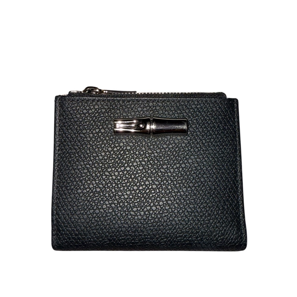 Longchamp Le Roseau Collection Black Textured Wallet